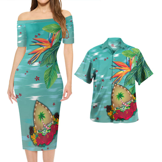 Guam Combo Short Sleeve Dress And Shirt Guam Latte Stones Hibiscus