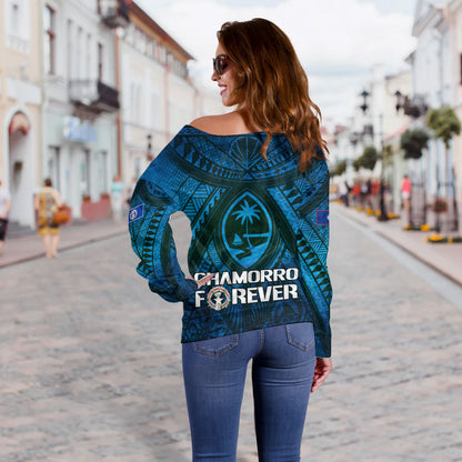 Guam Custom Personalised Off Shoulder Sweatshirt Mariana Islands Chamorro Forever Style