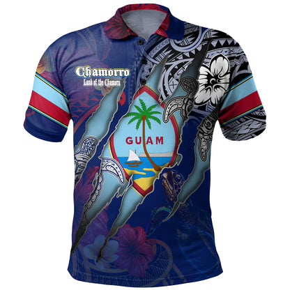 Guam Polo Shirt Custom Chamorro Blood Inside Me Polynesian Sleeve Tattoo Tropical Blue