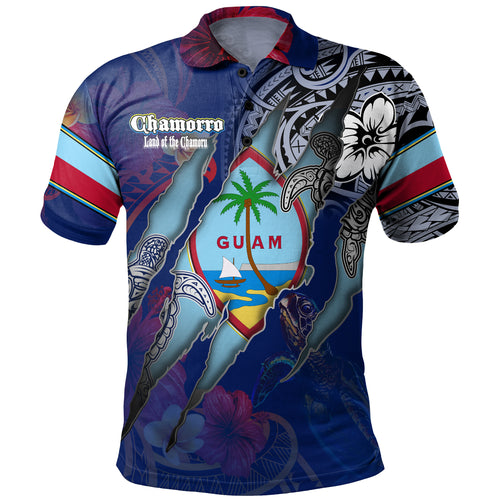 Guam Polo Shirt Custom Chamorro Blood Inside Me Polynesian Sleeve Tattoo Tropical Blue