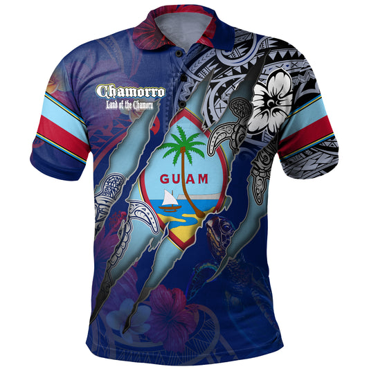Guam Polo Shirt Custom Chamorro Blood Inside Me Polynesian Sleeve Tattoo Tropical Blue