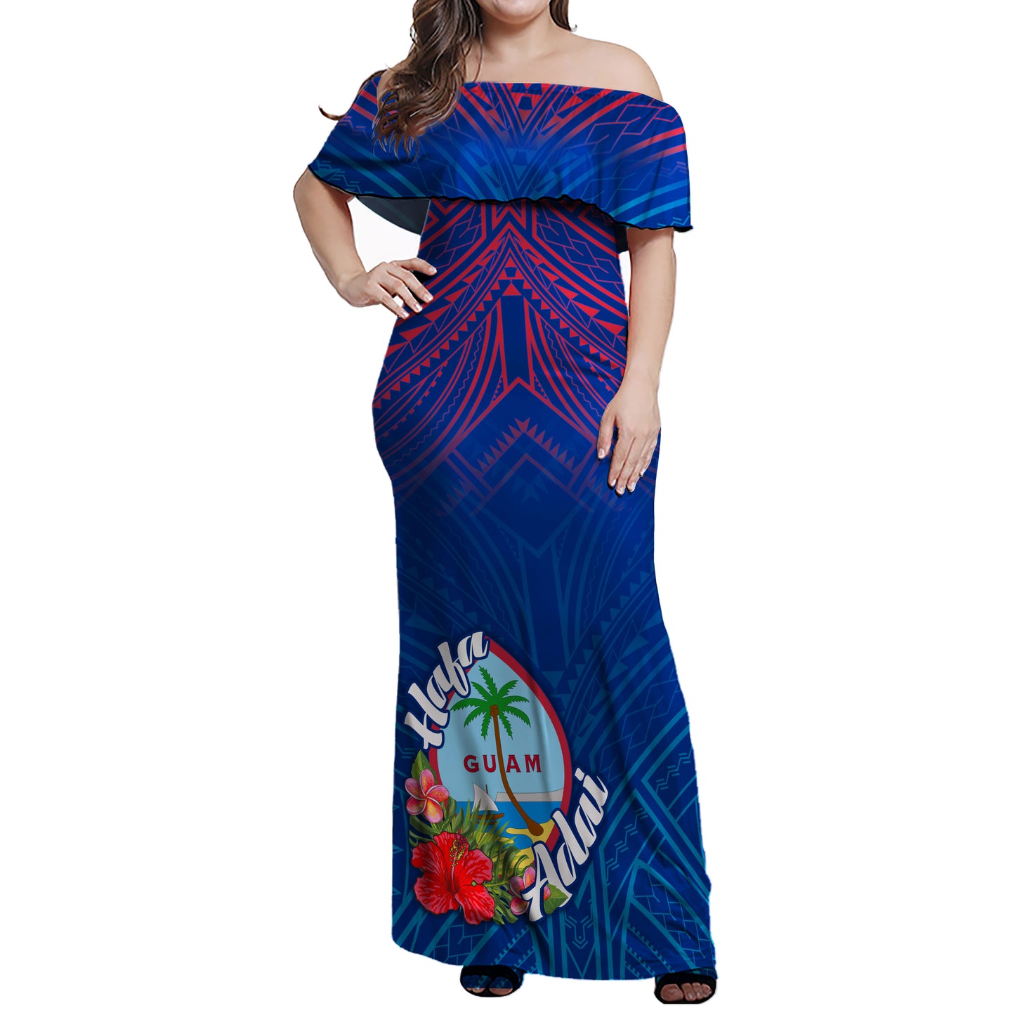 Guam Combo Dress And Shirt Flag Color With Traditional Patterns
