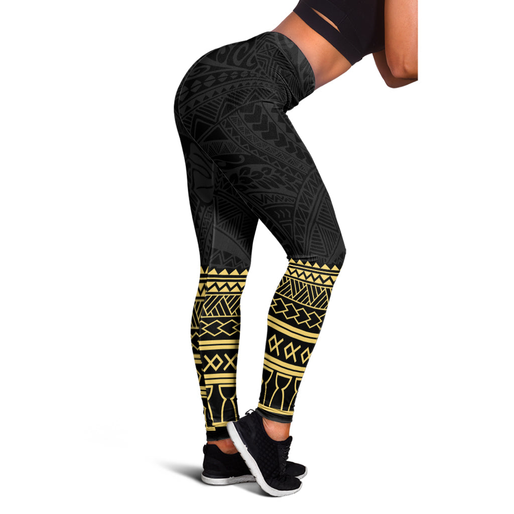 Guam Legging Polynesian Fabric Leaves Gold