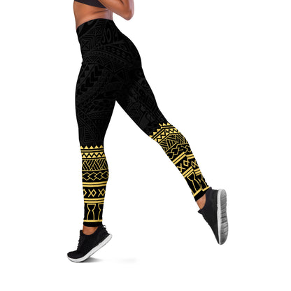 Guam Legging Polynesian Fabric Leaves Gold