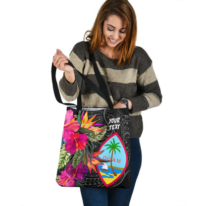 Guam Custom Personalised Tote Bag Polynesian Hibiscus Pattern