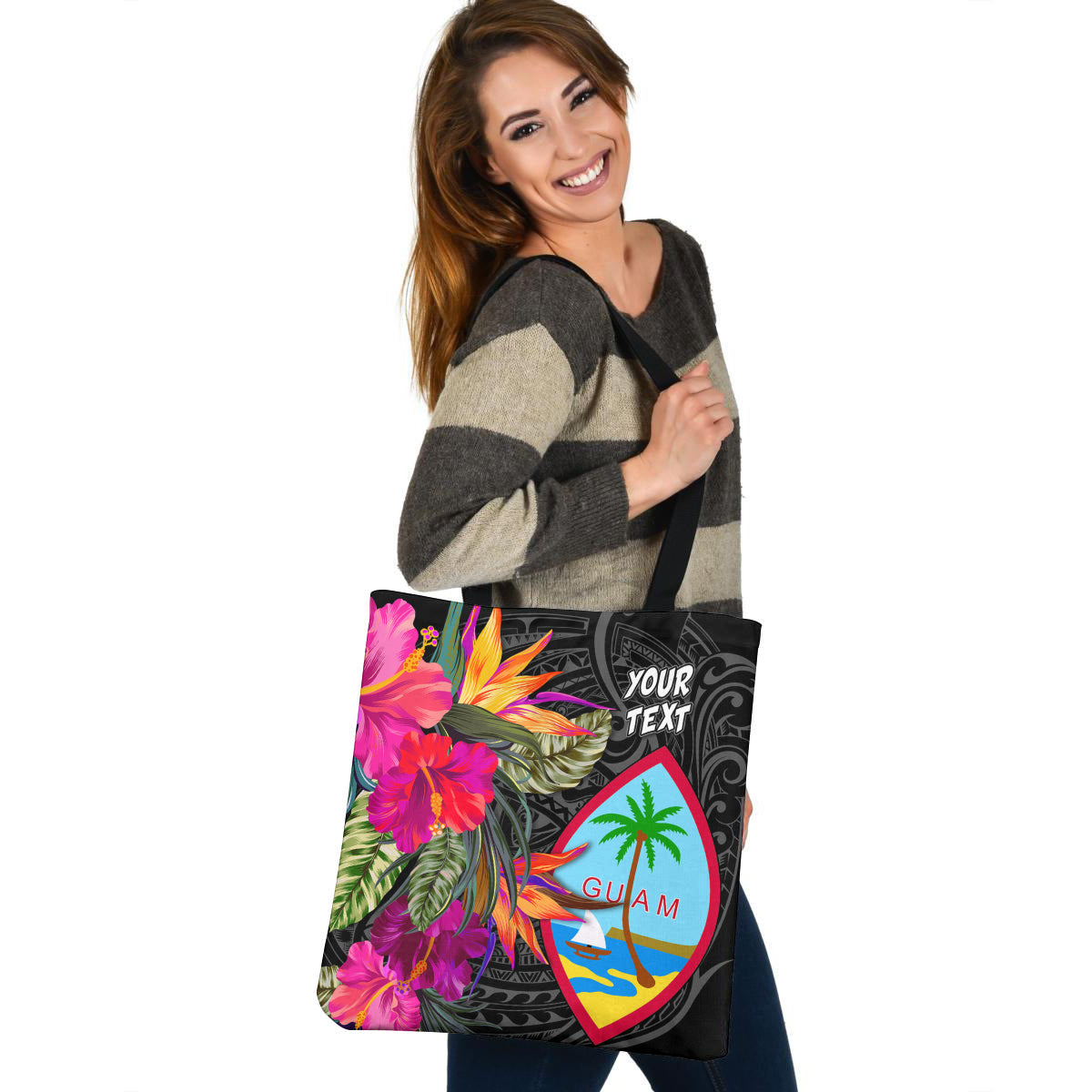 Guam Custom Personalised Tote Bag Polynesian Hibiscus Pattern