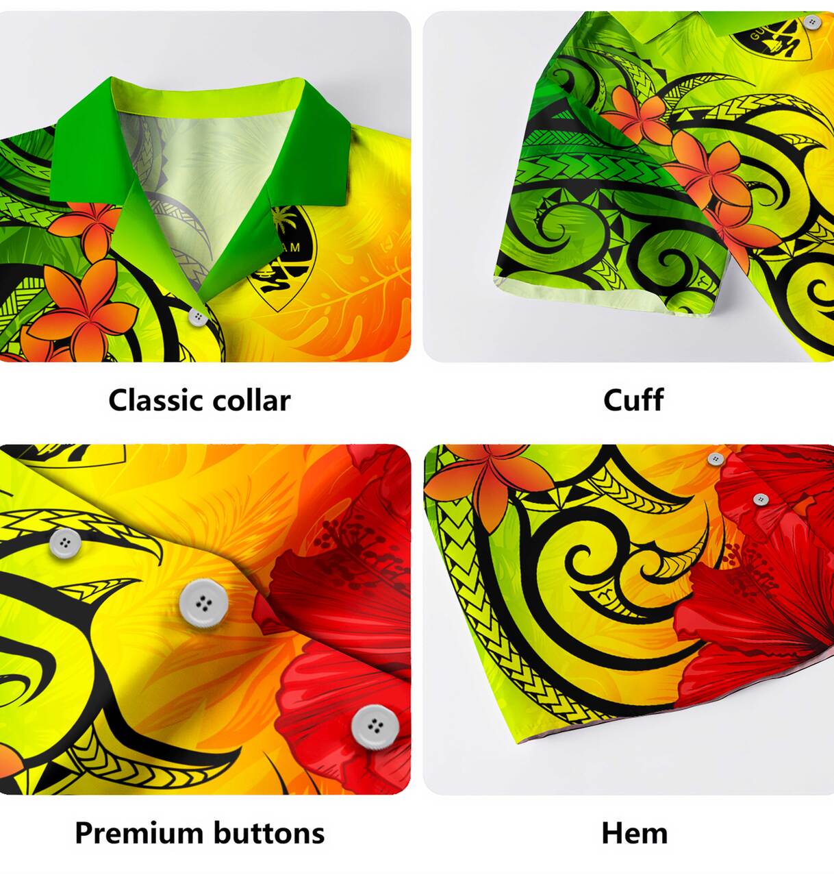 Guam Hawaiian Shirt Tribal Polynesia Tropical Hibiscus Flower