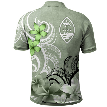 Guam Polo Shirt Custom Personalised Floral Spirit Sage Green