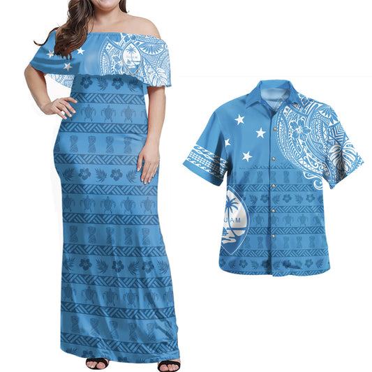 Guam Combo Dress And Shirt Micronesian Flag With Coat Of Arms
