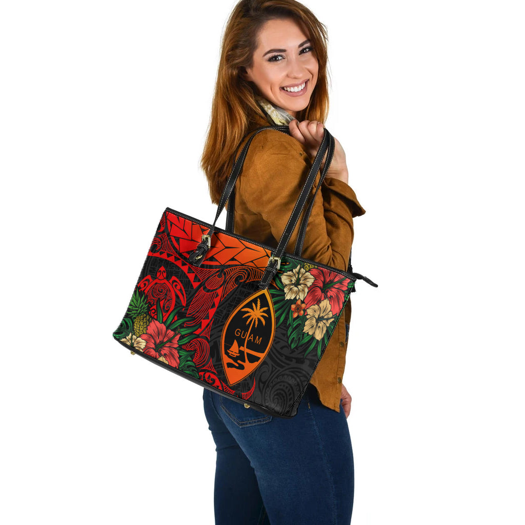 Guam Leather Tote Bag Polynesian Turtle Tropical