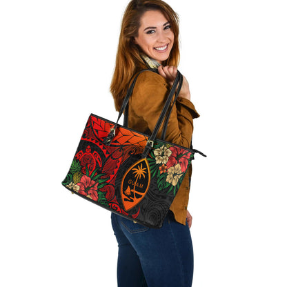 Guam Leather Tote Bag Polynesian Turtle Tropical