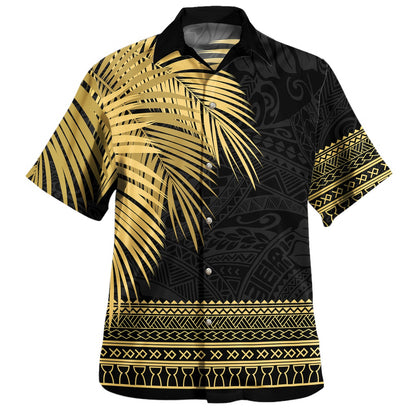 Guam Combo Puletasi And Shirt Micronesian Fabric Leaves Golden