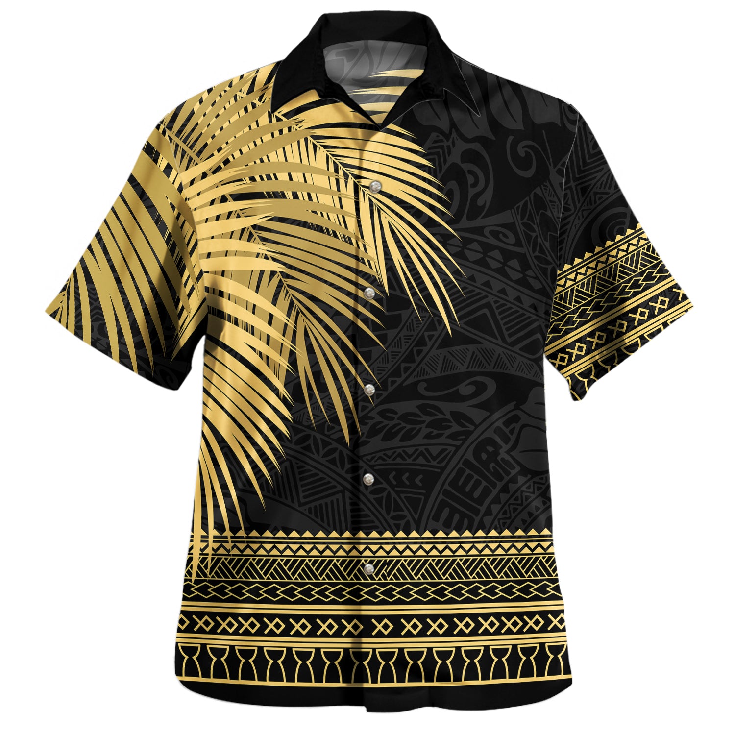Guam Hawaiian Shirt Micronesian Fabric Leaves Golden