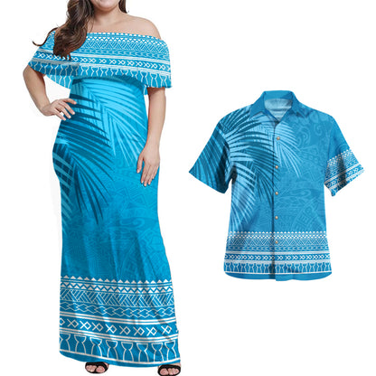 Guam Combo Dress And Shirt Micronesian Fabric Leaves