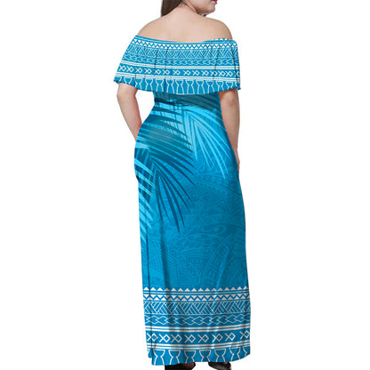 Guam Woman Off Shoulder Long Dress Micronesian Fabric Leaves