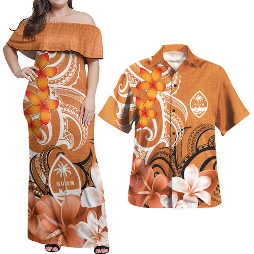 Guam Polynesian Pattern Combo Dress And Shirt - Floral Spirit Orange