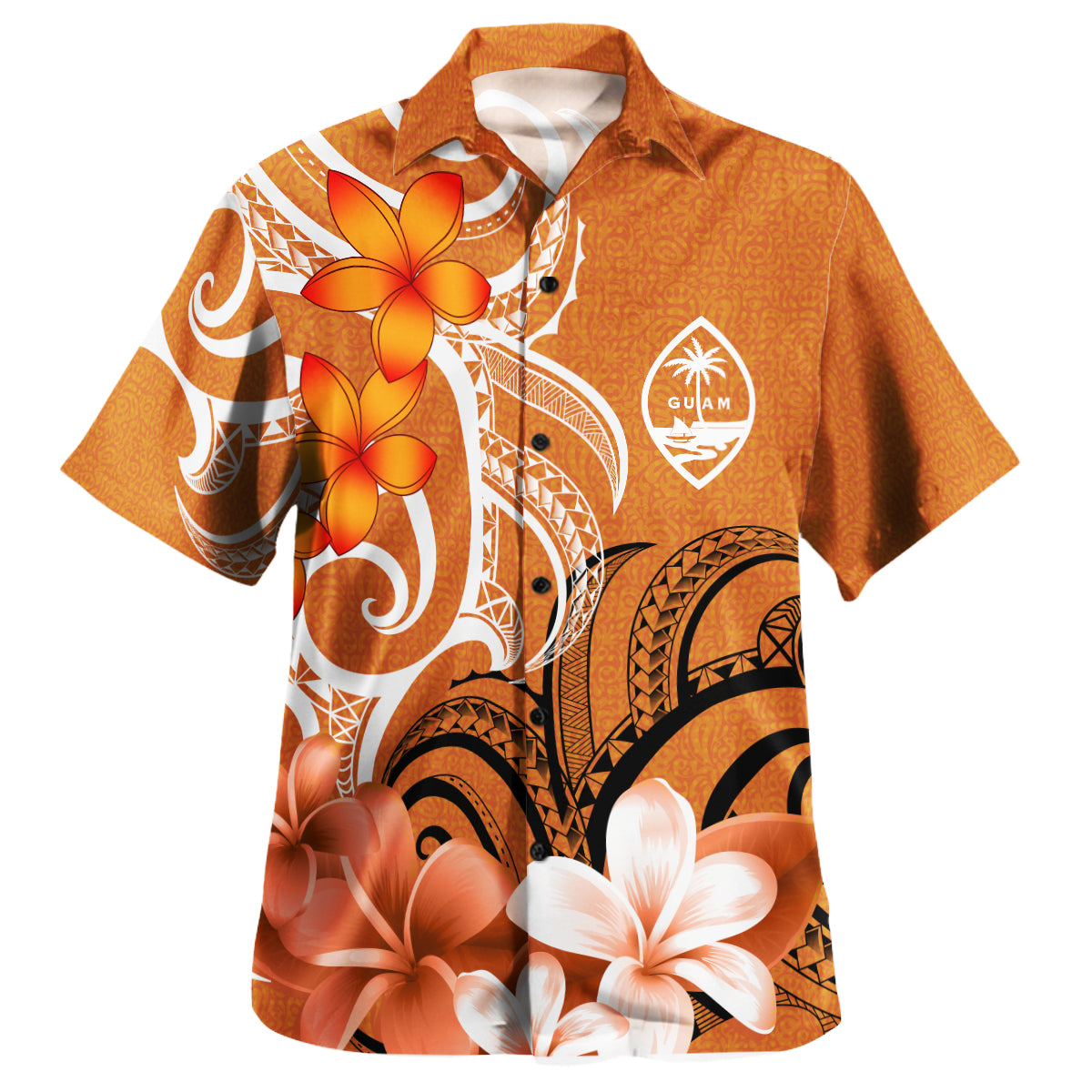 Guam Custom Personalised Hawaiian Shirt Polynesian Floral Spirit Orange