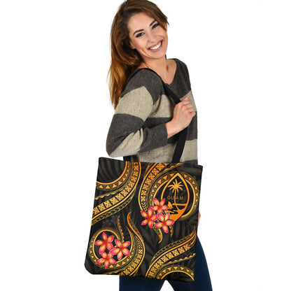 Guam Tote Bag Gold Polynesian Pattern Plumeria