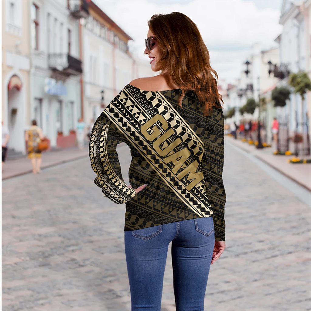 Guam Off Shoulder Sweatshirt Tribal Tattoo Style
