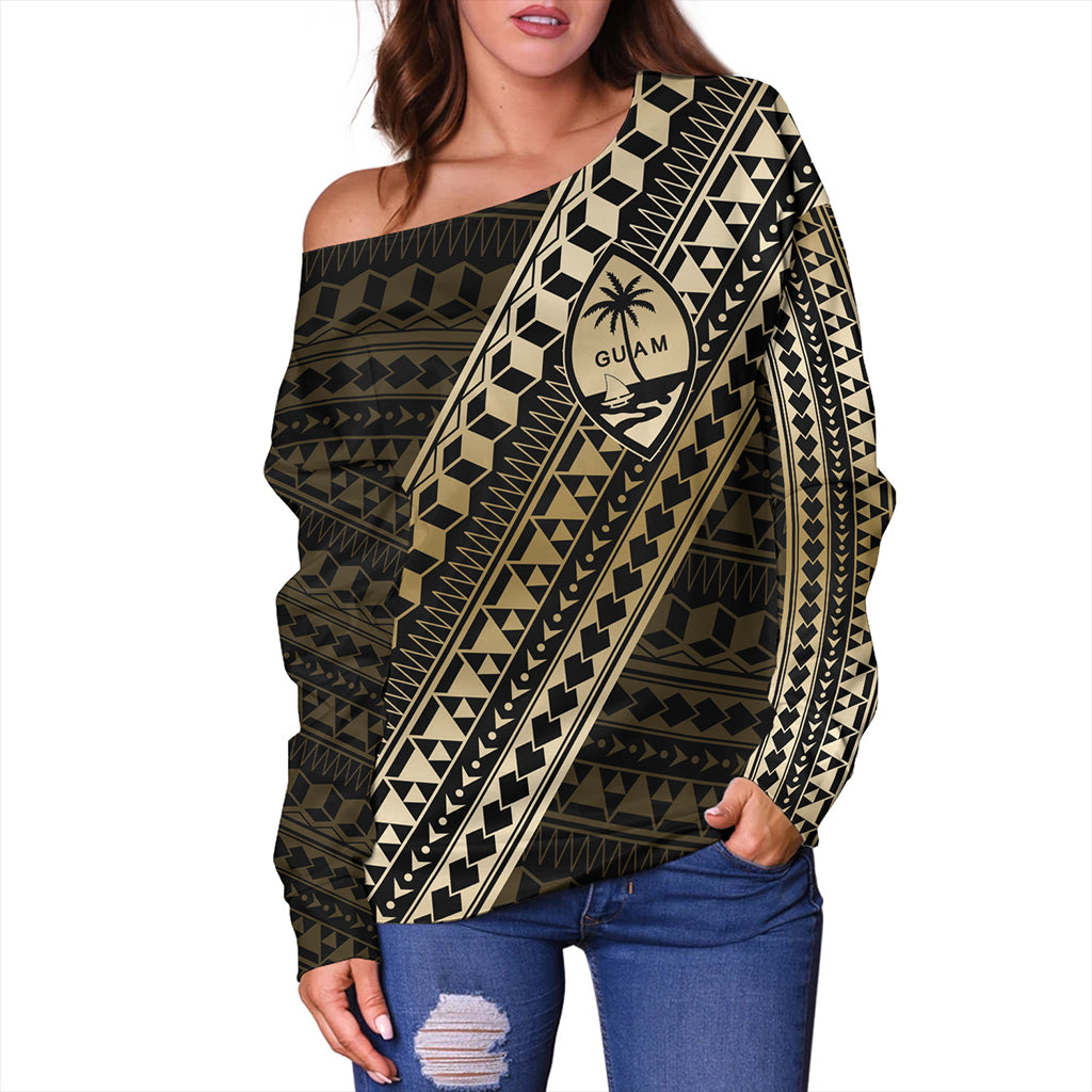 Guam Off Shoulder Sweatshirt Tribal Tattoo Style