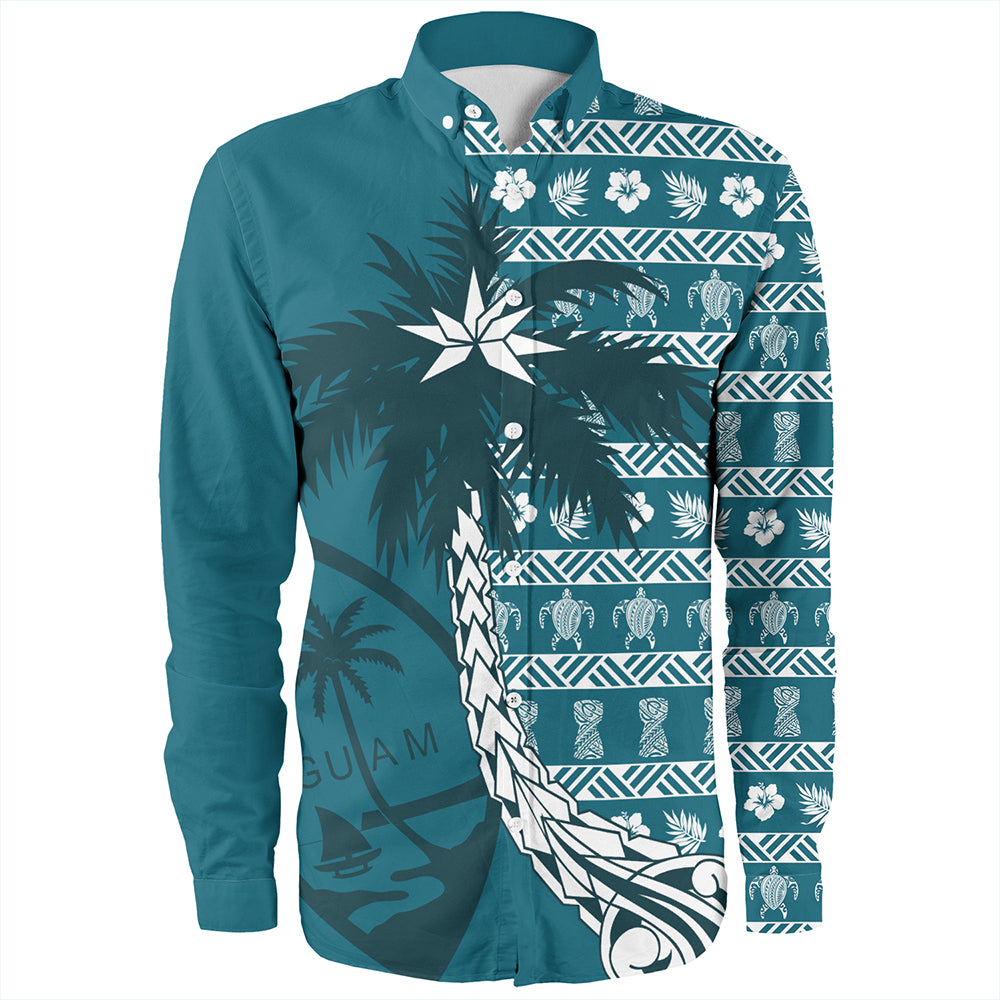 Guam Long Sleeve Shirt Tree Coconut Pattern Chamorro