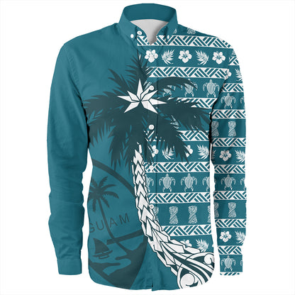 Guam Long Sleeve Shirt Tree Coconut Pattern Chamorro