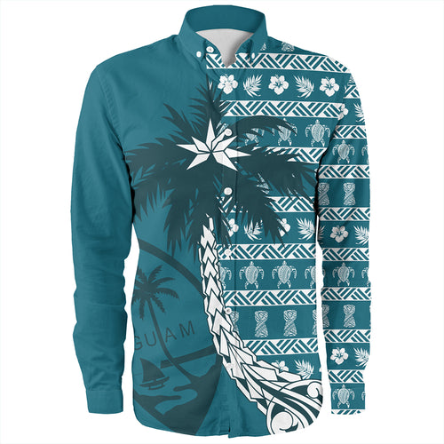 Guam Long Sleeve Shirt Tree Coconut Pattern Chamorro
