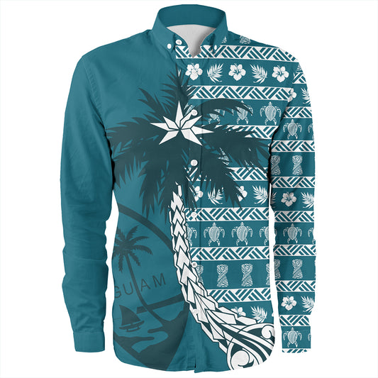 Guam Long Sleeve Shirt Tree Coconut Pattern Chamorro
