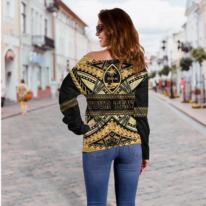 Guam Off Shoulder Sweatshirt Custom Micronesian Gold Luxury Style
