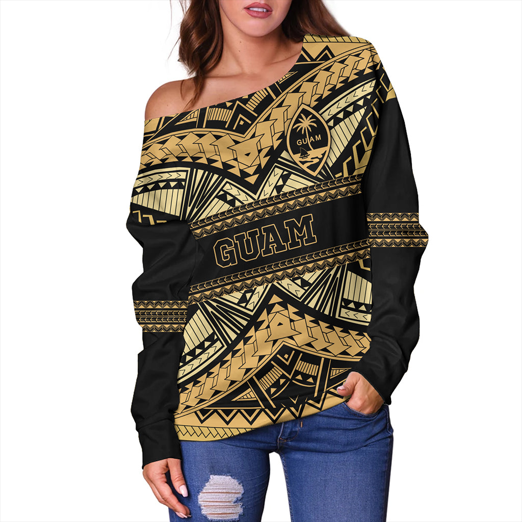 Guam Off Shoulder Sweatshirt Custom Micronesian Gold Luxury Style