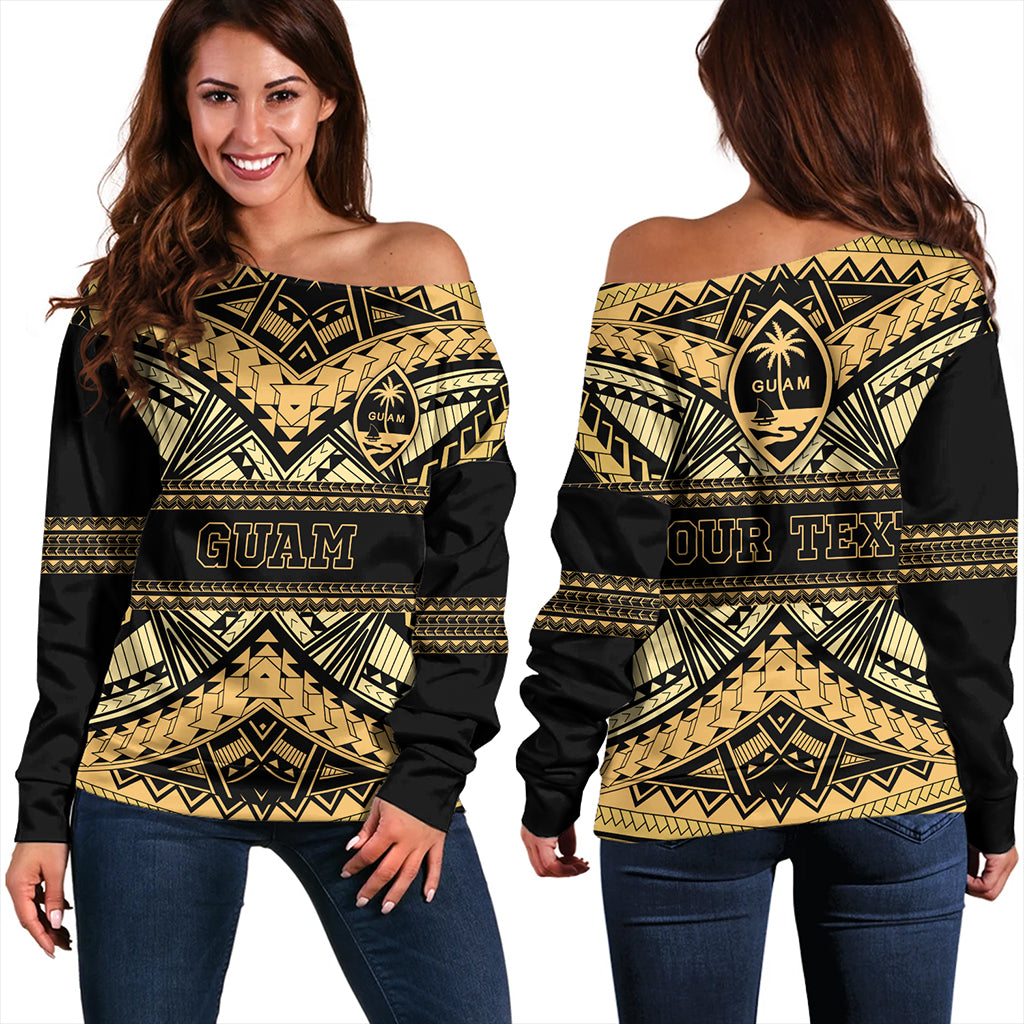 Guam Off Shoulder Sweatshirt Custom Micronesian Gold Luxury Style