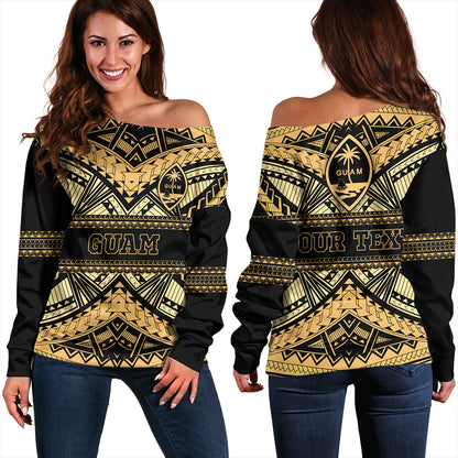 Guam Off Shoulder Sweatshirt Custom Micronesian Gold Luxury Style