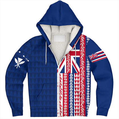 Hawaii Sherpa Hoodie Aloha Flag With Flower Lie Beautiful