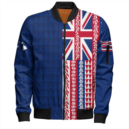 Hawaii Bomber Jacket Aloha Flag With Flower Lie Beautiful