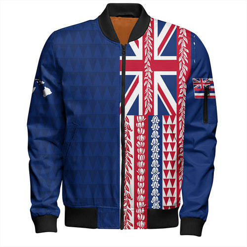 Hawaii Bomber Jacket Aloha Flag With Flower Lie Beautiful