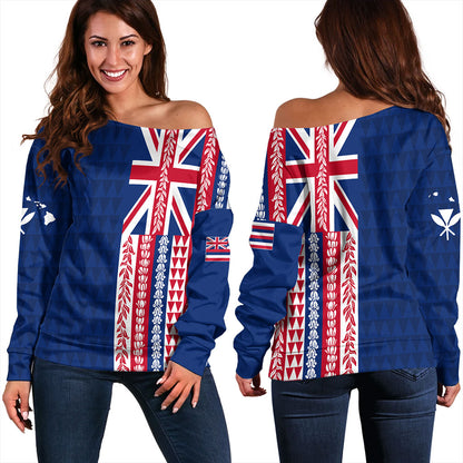 Hawaii Off Shoulder Sweatshirt Aloha Flag With Flower Lie Beautiful