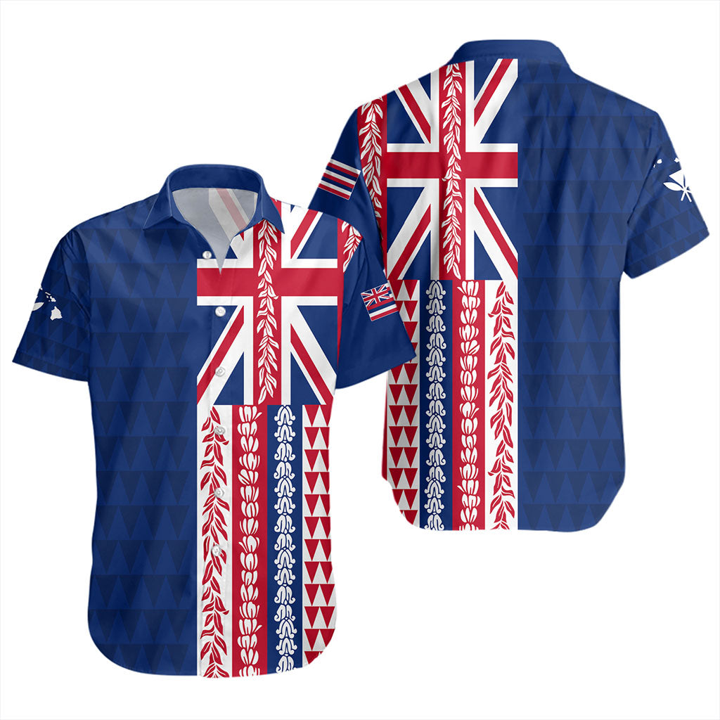 Hawaii Short Sleeve Shirt Aloha Flag With Flower Lie Beautiful