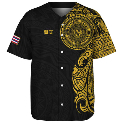 Hawaii Baseball Shirt Custom Polynesian Half Sleeve Gold Tattoo With Seal Black