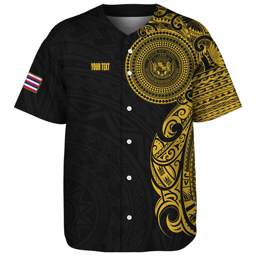 Hawaii Baseball Shirt Custom Polynesian Half Sleeve Gold Tattoo With Seal Black