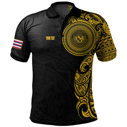 Hawaii Polo Shirt Custom Polynesian Half Sleeve Gold Tattoo With Seal Black