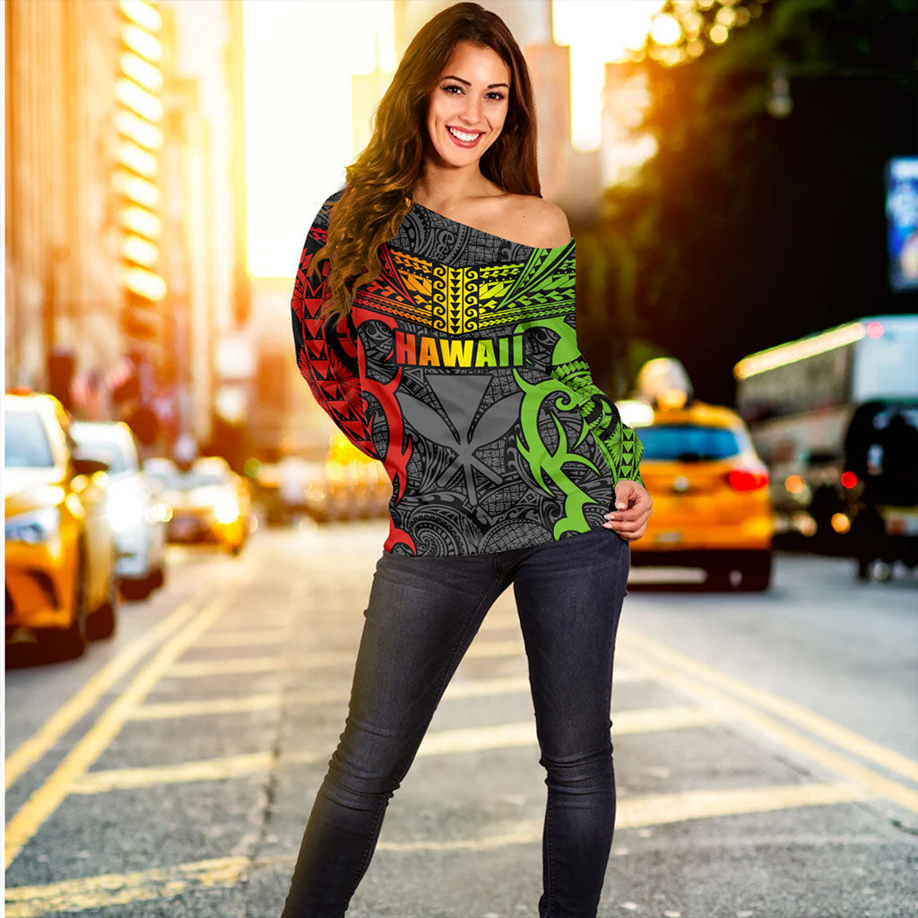 Hawaii Off Shoulder Sweatshirt Kanaka Tribal Tattoo Concept