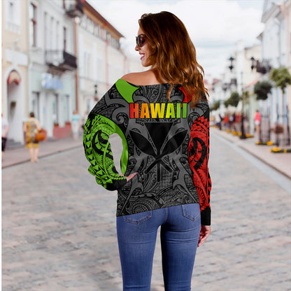 Hawaii Off Shoulder Sweatshirt Kanaka Tribal Tattoo Concept