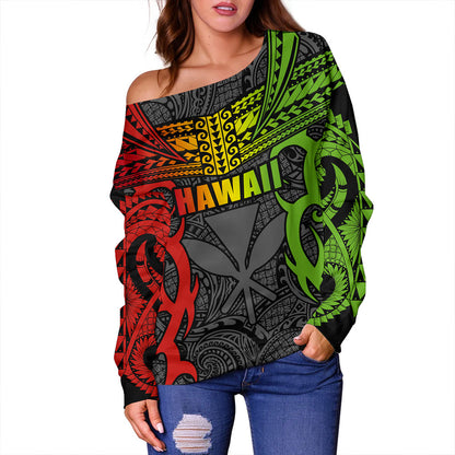 Hawaii Off Shoulder Sweatshirt Kanaka Tribal Tattoo Concept