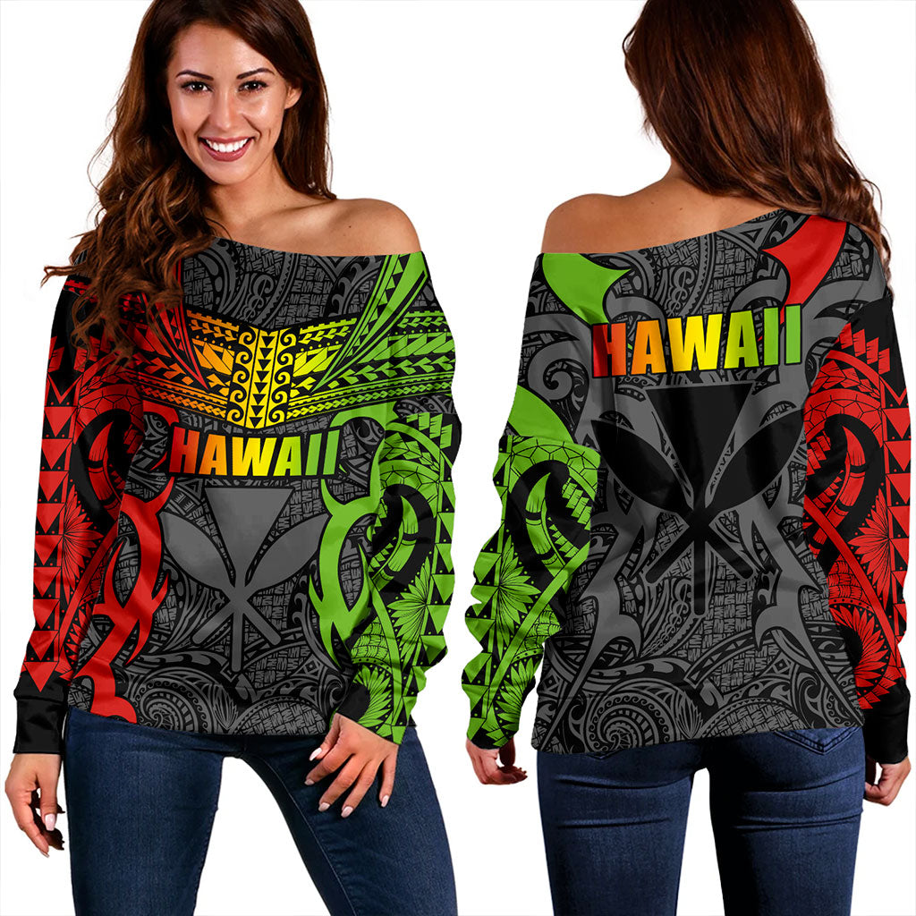 Hawaii Off Shoulder Sweatshirt Kanaka Tribal Tattoo Concept