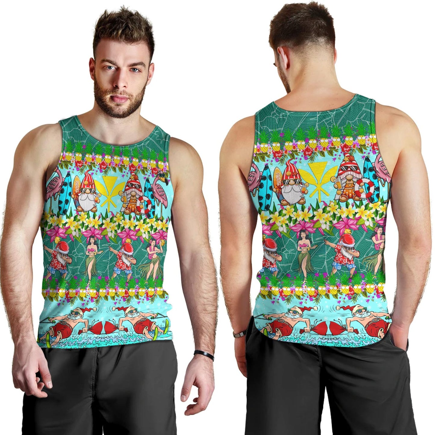 Hawaii Tank Top Dabbing Santa Hula Dance Tropical Gnomes Aloha Mele Kalikimaka Christmas