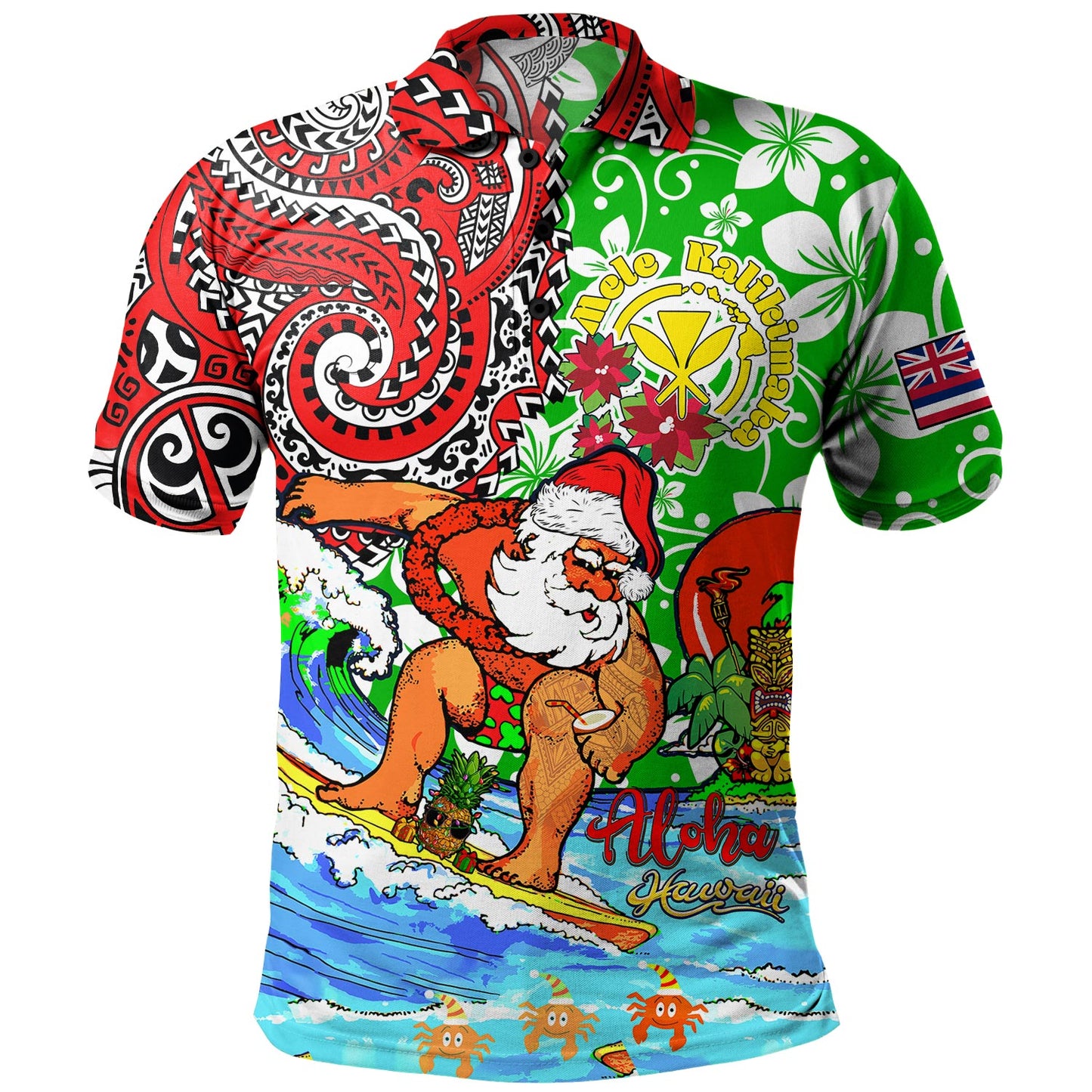 Hawaii Polo Shirt Mele Kalikimaka & Hauoli Makahiki Hou Hawaiian Tatau Christmas