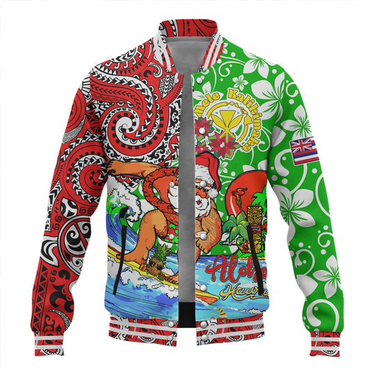 Hawaii Baseball Jacket Mele Kalikimaka & Hauoli Makahiki Hou Hawaiian Tatau Christmas