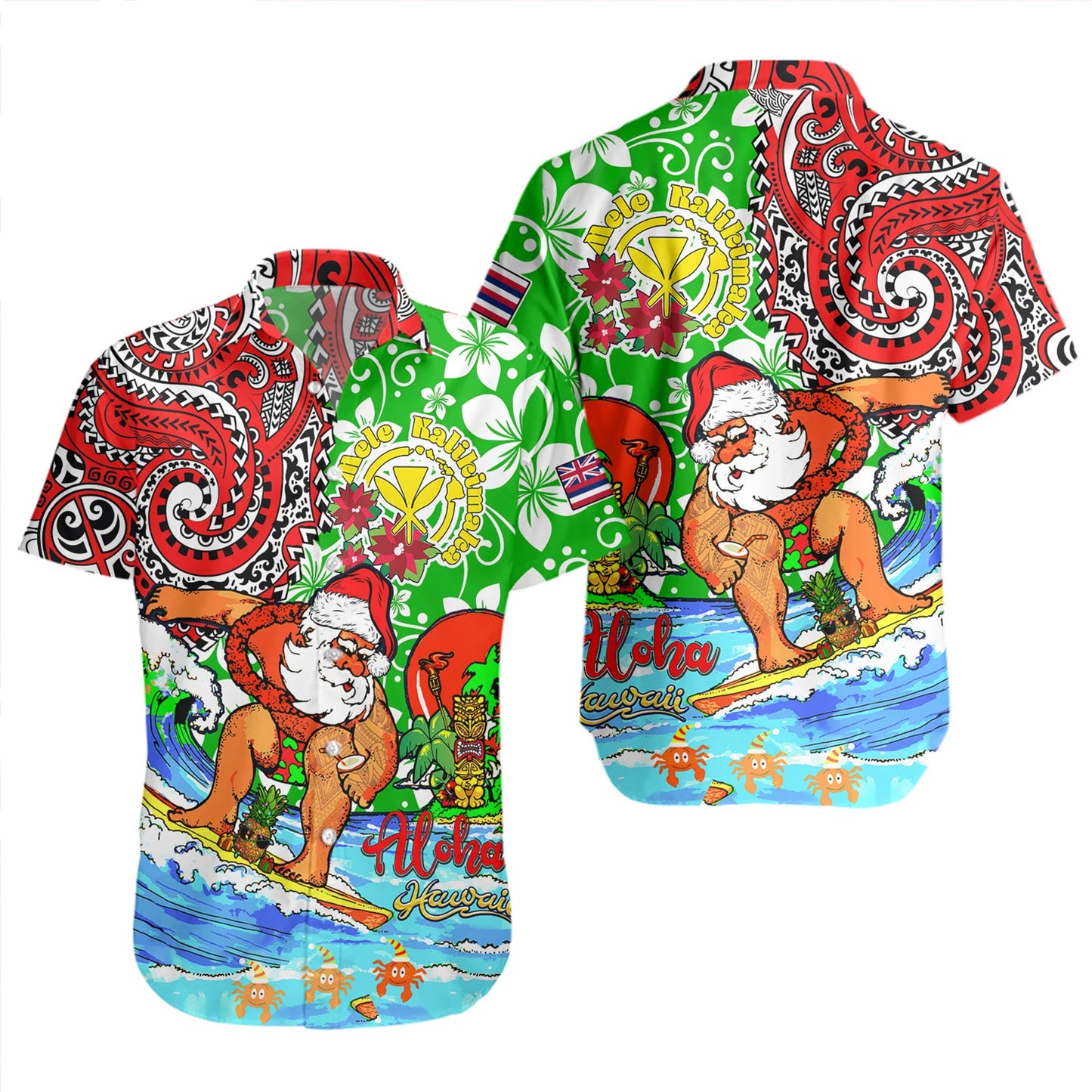 Hawaii Short Sleeve Shirt Mele Kalikimaka & Hauoli Makahiki Hou Hawaiian Tatau Christmas