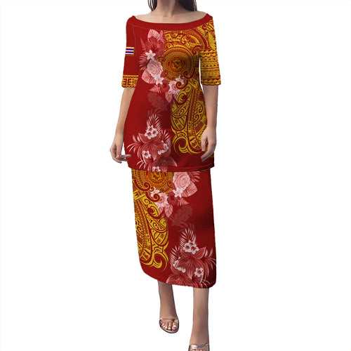 Hawaii Puletasi Polynesian Tropical Plumeria Tribal Red