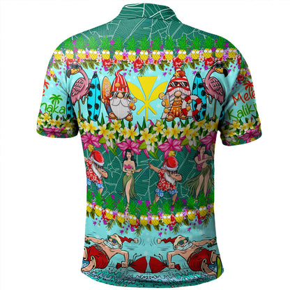 Hawaii Polo Shirt Dabbing Santa Hula Dance Tropical Gnomes Aloha Mele Kalikimaka Christmas